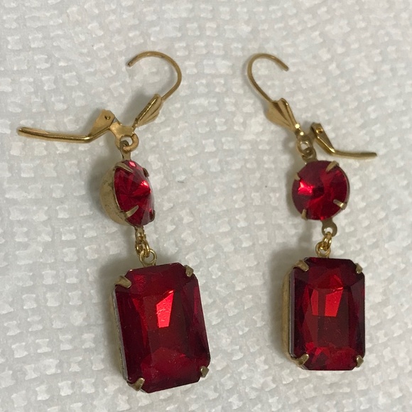 Tudors Anne Boleyn Gold & Double Ruby Renaissance Earrings, Handmade Replicas - Picture 10 of 14